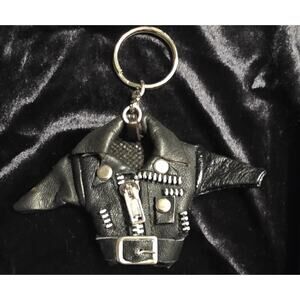 Biker Black Leather Jacket Keychain "American Legend" Eagle Motorcycle Gift